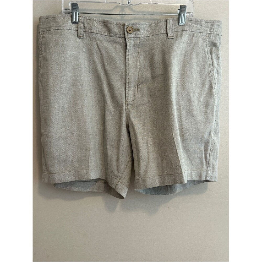 Tommy Bahama Beach Coast Men 40 Linen Cotton Stretch Flat Front Shorts Gray 7"